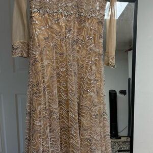 Elegant Beaded Evening Dress in Champagne/Rose Gold